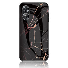 Funda Bumper Silicona Gel Espejo Patron de Moda Carcasa para Oppo A17 Oro y Negro