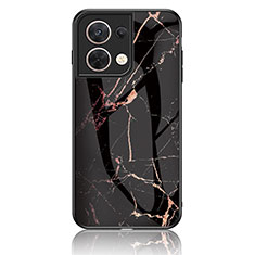 Funda Bumper Silicona Gel Espejo Patron de Moda Carcasa para Oppo Reno8 5G Oro y Negro