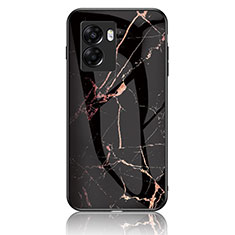 Funda Bumper Silicona Gel Espejo Patron de Moda Carcasa para Realme V23 5G Oro y Negro