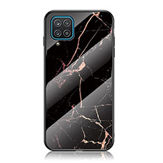Funda Bumper Silicona Gel Espejo Patron de Moda Carcasa para Samsung Galaxy A12 5G Oro y Negro