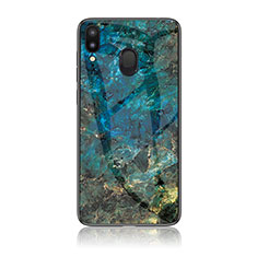 Funda Bumper Silicona Gel Espejo Patron de Moda Carcasa para Samsung Galaxy M20 Azul