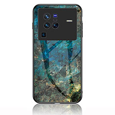 Funda Bumper Silicona Gel Espejo Patron de Moda Carcasa para Vivo X80 Pro 5G Azul
