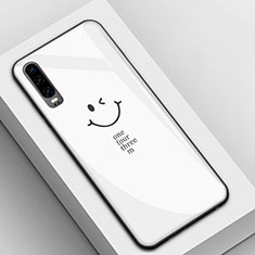 Funda Bumper Silicona Gel Espejo Patron de Moda Carcasa S01 para Huawei P30 Blanco