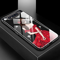 Funda Bumper Silicona Gel Espejo Patron de Moda Carcasa S01 para Samsung Galaxy A80 Rojo y Negro