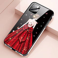 Funda Bumper Silicona Gel Espejo Vestido de Novia Carcasa para Apple iPhone 12 Pro Max Rojo Rosa