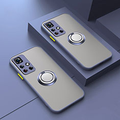 Funda Bumper Silicona Transparente con Magnetico Anillo de dedo Soporte T01 para Xiaomi Mi 11i 5G (2022) Gris Lavanda