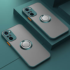 Funda Bumper Silicona Transparente con Magnetico Anillo de dedo Soporte T01 para Xiaomi Mi 11i 5G Verde