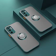 Funda Bumper Silicona Transparente con Magnetico Anillo de dedo Soporte T01 para Xiaomi Redmi Note 10T 5G Verde