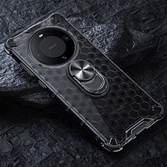 Funda Bumper Silicona Transparente Espejo 360 Grados con Magnetico Anillo de dedo Soporte AM1 para Huawei Mate 60 Negro