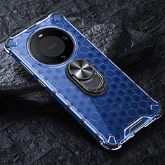 Funda Bumper Silicona Transparente Espejo 360 Grados con Magnetico Anillo de dedo Soporte AM1 para Huawei Mate 60 Pro Azul
