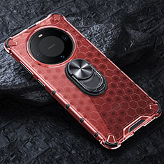 Funda Bumper Silicona Transparente Espejo 360 Grados con Magnetico Anillo de dedo Soporte AM1 para Huawei Mate 60 Pro+ Plus Rojo