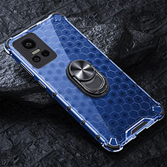 Funda Bumper Silicona Transparente Espejo 360 Grados con Magnetico Anillo de dedo Soporte AM1 para Realme GT Neo3 5G Azul