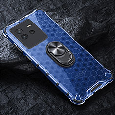 Funda Bumper Silicona Transparente Espejo 360 Grados con Magnetico Anillo de dedo Soporte AM1 para Vivo iQOO Neo6 5G Azul
