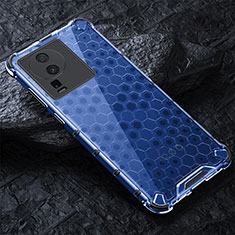 Funda Bumper Silicona Transparente Espejo 360 Grados con Magnetico Anillo de dedo Soporte AM1 para Vivo iQOO Neo7 5G Azul