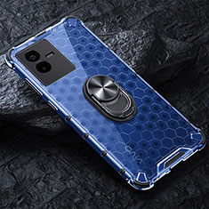 Funda Bumper Silicona Transparente Espejo 360 Grados con Magnetico Anillo de dedo Soporte AM1 para Vivo iQOO Z6x Azul