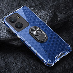 Funda Bumper Silicona Transparente Espejo 360 Grados con Magnetico Anillo de dedo Soporte AM1 para Vivo iQOO Z7 5G Azul