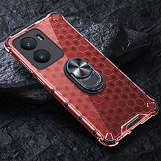 Funda Bumper Silicona Transparente Espejo 360 Grados con Magnetico Anillo de dedo Soporte AM1 para Vivo iQOO Z7 5G Rojo