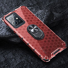 Funda Bumper Silicona Transparente Espejo 360 Grados con Magnetico Anillo de dedo Soporte AM1 para Vivo T1 5G India Rojo