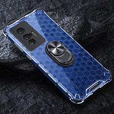 Funda Bumper Silicona Transparente Espejo 360 Grados con Magnetico Anillo de dedo Soporte AM1 para Vivo X70 5G Azul