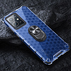 Funda Bumper Silicona Transparente Espejo 360 Grados con Magnetico Anillo de dedo Soporte AM1 para Vivo Y75 5G Azul