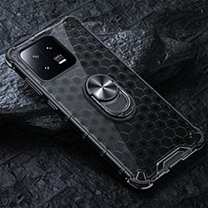 Funda Bumper Silicona Transparente Espejo 360 Grados con Magnetico Anillo de dedo Soporte AM1 para Xiaomi Mi 13 5G Negro