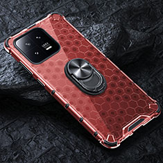 Funda Bumper Silicona Transparente Espejo 360 Grados con Magnetico Anillo de dedo Soporte AM1 para Xiaomi Mi 13 Pro 5G Rojo
