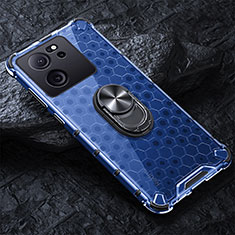 Funda Bumper Silicona Transparente Espejo 360 Grados con Magnetico Anillo de dedo Soporte AM1 para Xiaomi Mi 13T 5G Azul