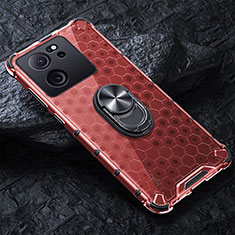 Funda Bumper Silicona Transparente Espejo 360 Grados con Magnetico Anillo de dedo Soporte AM1 para Xiaomi Mi 13T 5G Rojo