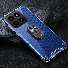 Funda Bumper Silicona Transparente Espejo 360 Grados con Magnetico Anillo de dedo Soporte AM1 para Xiaomi Mi 14 5G Azul