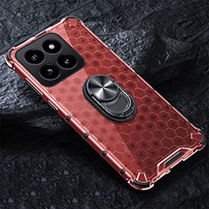 Funda Bumper Silicona Transparente Espejo 360 Grados con Magnetico Anillo de dedo Soporte AM1 para Xiaomi Mi 14 5G Rojo