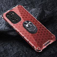Funda Bumper Silicona Transparente Espejo 360 Grados con Magnetico Anillo de dedo Soporte AM1 para Xiaomi Poco F3 5G Rojo