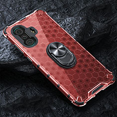 Funda Bumper Silicona Transparente Espejo 360 Grados con Magnetico Anillo de dedo Soporte AM1 para Xiaomi Poco F3 GT 5G Rojo