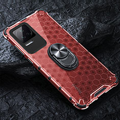 Funda Bumper Silicona Transparente Espejo 360 Grados con Magnetico Anillo de dedo Soporte AM1 para Xiaomi Poco F4 5G Rojo