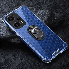 Funda Bumper Silicona Transparente Espejo 360 Grados con Magnetico Anillo de dedo Soporte AM1 para Xiaomi Poco F5 5G Azul