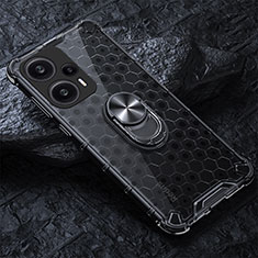 Funda Bumper Silicona Transparente Espejo 360 Grados con Magnetico Anillo de dedo Soporte AM1 para Xiaomi Poco F5 5G Negro
