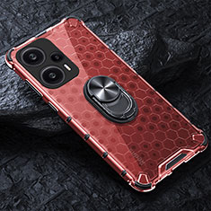 Funda Bumper Silicona Transparente Espejo 360 Grados con Magnetico Anillo de dedo Soporte AM1 para Xiaomi Poco F5 5G Rojo