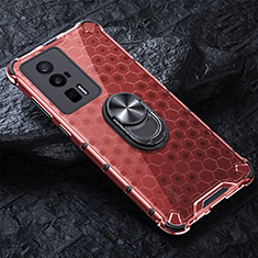 Funda Bumper Silicona Transparente Espejo 360 Grados con Magnetico Anillo de dedo Soporte AM1 para Xiaomi Poco F5 Pro 5G Rojo