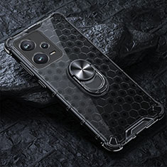 Funda Bumper Silicona Transparente Espejo 360 Grados con Magnetico Anillo de dedo Soporte AM1 para Xiaomi Poco X5 5G Negro