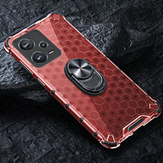 Funda Bumper Silicona Transparente Espejo 360 Grados con Magnetico Anillo de dedo Soporte AM1 para Xiaomi Poco X5 5G Rojo