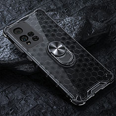 Funda Bumper Silicona Transparente Espejo 360 Grados con Magnetico Anillo de dedo Soporte AM1 para Xiaomi Redmi Note 11 Pro+ Plus 5G Negro