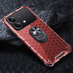 Funda Bumper Silicona Transparente Espejo 360 Grados con Magnetico Anillo de dedo Soporte AM1 para Xiaomi Redmi Note 13R Pro 5G Rojo