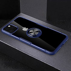Funda Bumper Silicona Transparente Espejo 360 Grados con Magnetico Anillo de dedo Soporte M01 para Apple iPhone 11 Pro Max Azul