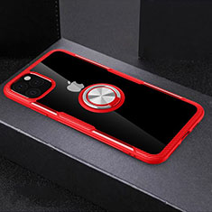Funda Bumper Silicona Transparente Espejo 360 Grados con Magnetico Anillo de dedo Soporte M01 para Apple iPhone 11 Pro Max Rojo