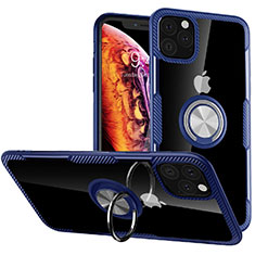 Funda Bumper Silicona Transparente Espejo 360 Grados con Magnetico Anillo de dedo Soporte M02 para Apple iPhone 11 Pro Azul