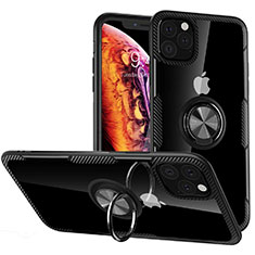 Funda Bumper Silicona Transparente Espejo 360 Grados con Magnetico Anillo de dedo Soporte M02 para Apple iPhone 11 Pro Max Negro