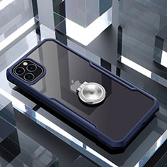 Funda Bumper Silicona Transparente Espejo 360 Grados con Magnetico Anillo de dedo Soporte para Apple iPhone 11 Pro Azul