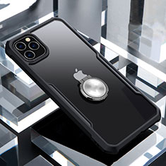 Funda Bumper Silicona Transparente Espejo 360 Grados con Magnetico Anillo de dedo Soporte para Apple iPhone 11 Pro Negro