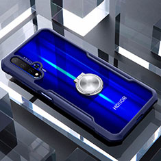 Funda Bumper Silicona Transparente Espejo 360 Grados con Magnetico Anillo de dedo Soporte para Huawei Honor 20 Azul