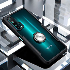 Funda Bumper Silicona Transparente Espejo 360 Grados con Magnetico Anillo de dedo Soporte para Huawei Honor 20 Pro Negro