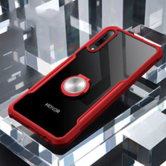 Funda Bumper Silicona Transparente Espejo 360 Grados con Magnetico Anillo de dedo Soporte para Huawei Honor 9X Pro Rojo